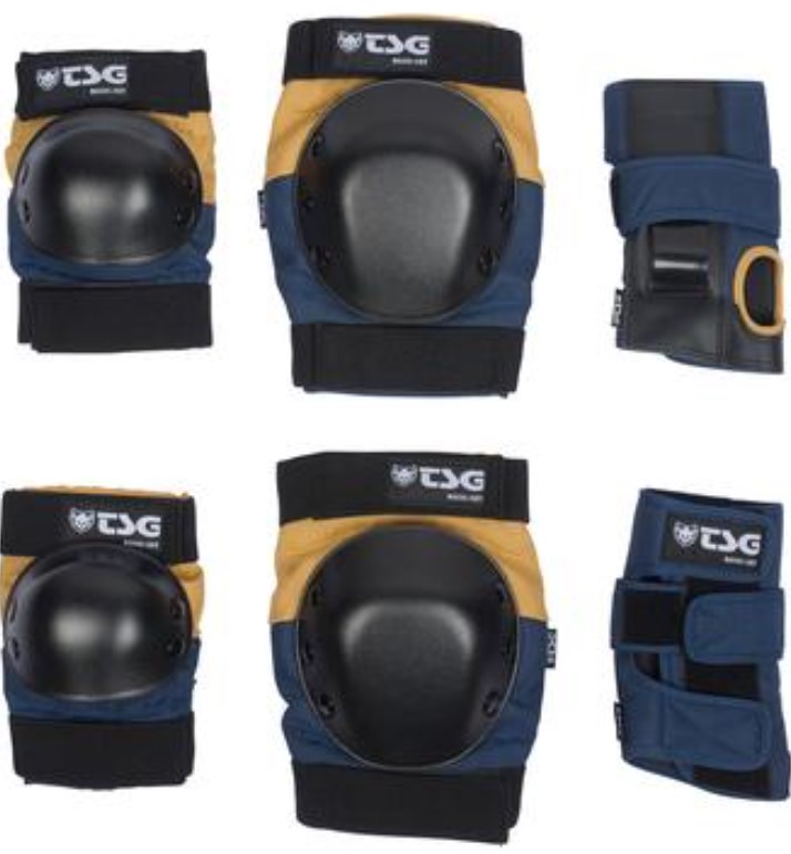 TSG protection set for wrists, knees and elbows in colours night blue and dusk yellow